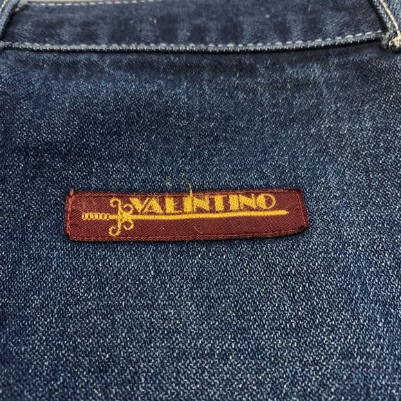 VINTAGE 90s VALINTINO Dark Wash Denim Maxi A-Line Skirt Front Slit - Picture 5 of 7